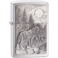 Зажигалка ZIPPO Classic Волк с покрытием Brushed Chrome купить в Дзержинске